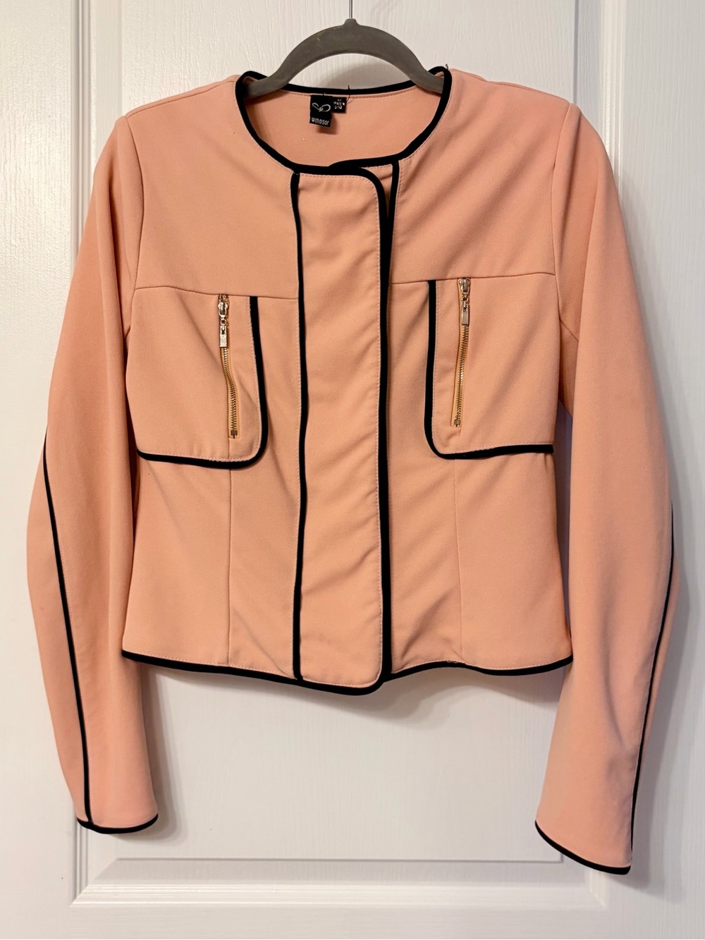 Windsor Peach Pink Collarless Jacket with Black Trim